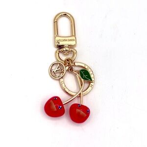 Upcycled Louis Vuitton Cherry & Gold Charms Bag Charm / Keychain 